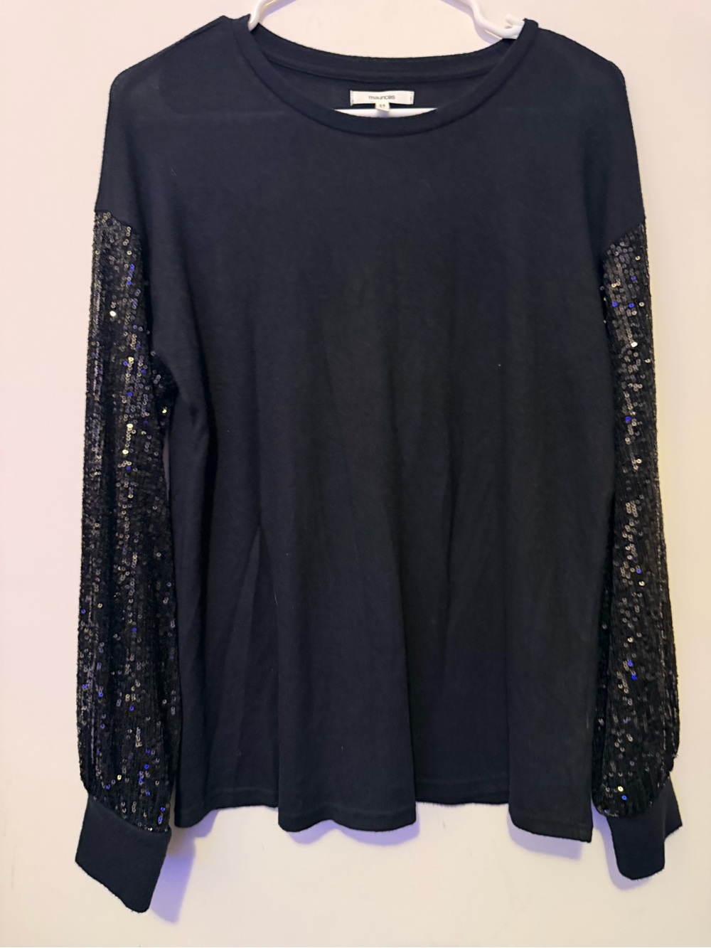 Maurices Black Long Sleeve Tee with Sequin Detail